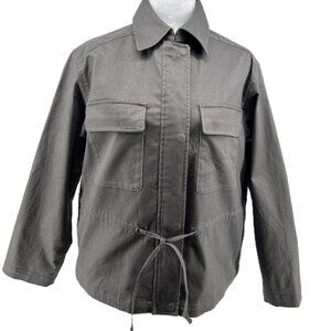 UNIQLO Women's Gray Utility drawstring cropped trench coat Jacket Sz M 97%Cotton